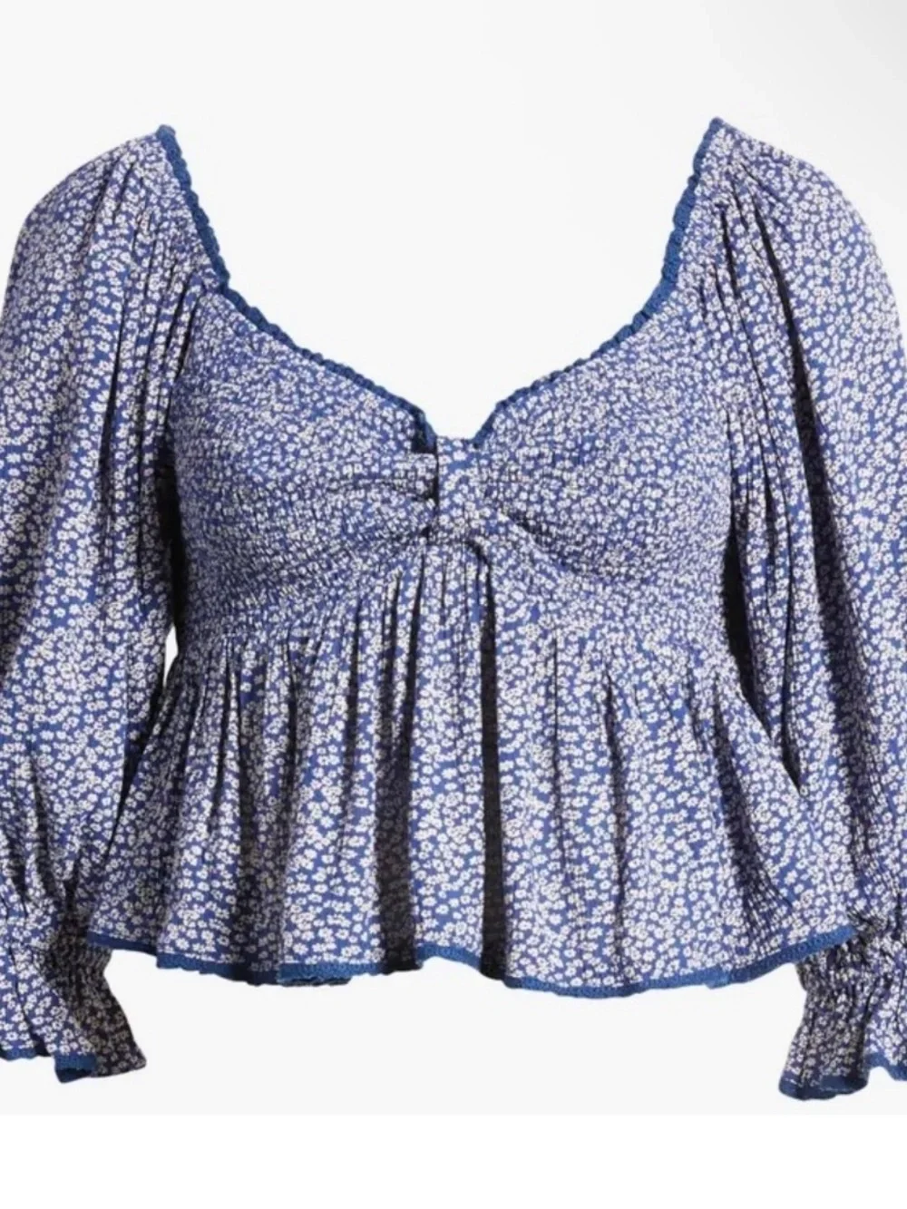 Free People Blue Floral Cropped Peasant Top! XS